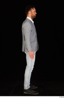  Larry Steel black shoes business dressed grey suit jacket jeans standing white shirt whole body 0007.jpg